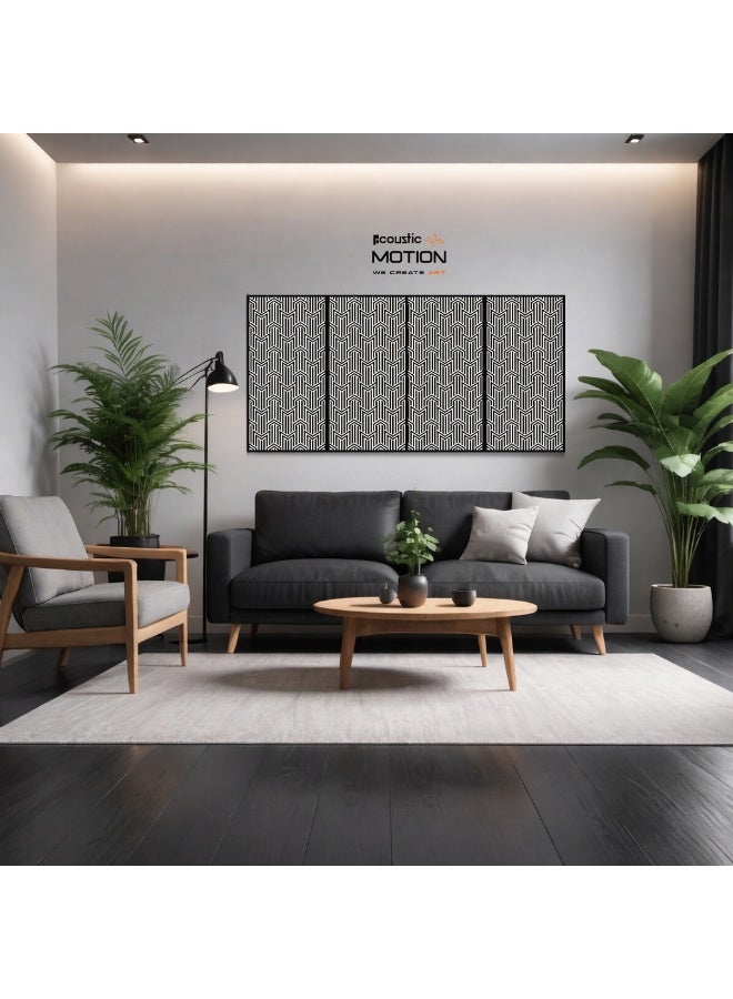 أكويستك موشان لوحات ديكور فنية جدارية خشبية من ACOUSTIC MOTION®، تصميم  MATRIX مع شريط لاصق مزدوج الوجه، معلق على الحائط باللون الأسود الحديث للمنزل وغرفة المعيشة وغرفة النوم والمكتب والفندق، 25 × 50 × 0.5 سم، مجموعة مكونة من 4 قطع - Image 1